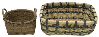 Vintage Pair Hand Woven Baskets, Largest 13.5' X 10.5' X 5'H