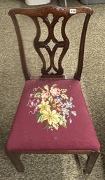 Kaplan Reproduction Early American Mahogany Side Chair With Burgundy Embroidered Seat, 17.5' X 15.5' X 36'H
