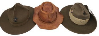 3 Pcs Vintage Men's Brimmed Hats , Marine And 2-Australian