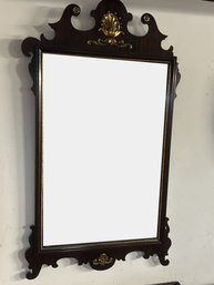 Kaplan Reproduction Early American Mahogany Federal Style Carved Mirror With Shaped Pediment, 25' X 43'H