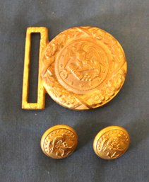 Civil War Brass Naval Officer's Belt Buckle And Two Naval Buttons