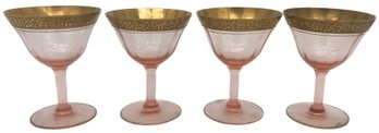 Four Glasses - Pink Glass With Gold Band
