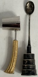 *RARE* 2 Pcs Vintage Napier Jiggers - Silver Plate Jigger Mixing Spoon, 9'L & Faux Metal Antler Handled