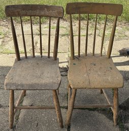 Antique 3 Pcs Comb Back Kitchen Chairs In Original Finish Stenciled S&A Snow Eaton N.H., 15' X 15' X 31.5'H
