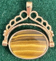 .375 - 9K Gold Pendant With Tigers Eye On One Side And Opal On The Other, Total  Weight 4.40 Dwt
