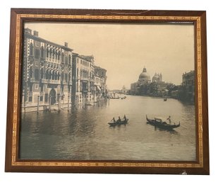 Gorgeous Vintage Marquetry Framed Photograph Of The Grand Canal, Venice, Italy, 22.52' X 18.5'H