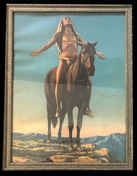 Well Framed Vintage Native American On Horseback Praying, 13.25' X 17'H