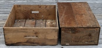 2 Pcs Vintage Wooden Crates, Sutter Club Brand Yellow Cling Peaches & Other