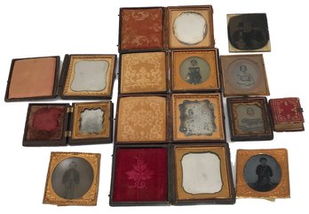 11 Pcs Antique Photography Daguerreotypes, Ambrotypes, Tin Type, Most In Cases, 1 Miniature Album 1.75' X 2'