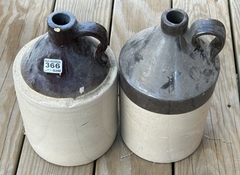 2 Pcs Antique One Gallon Salt Glazed Stoneware Whisky Jugs, 7' Diam. X 11.5'H