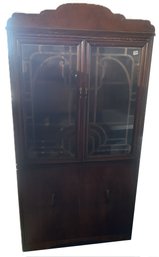 Art Deco Period 4 Door China Closet With Cutout Window Insets, 36.5' 14.5' X 72'H