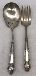 2 Pcs Vintage Salad  Serving Set, Fork And Spoon, 9.5'L, Marked MARIANNE SILVER PLATE USA