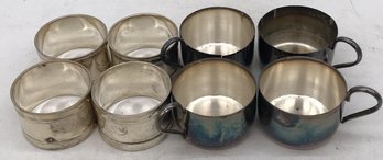 8 Pcs Vintage Silver Plate, 4-napkin Rings & 4-small Cups