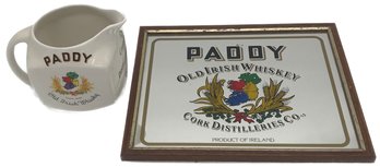 Patty Old Irish Whisky Water Back Pitcher And Matching Bar Mirror, Cork Distilleries
