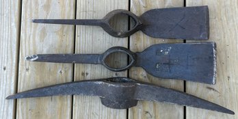 3 Pcs Vintage Cast Iron Pick Axe Heads, Longest 23'
