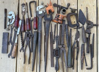 Large Lot Of Vintage And Antique Cast Iron Tools Longest Wrench 3/4' Head & 18'L