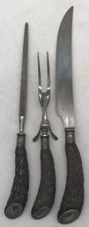 3 Pcs Antique Landers Frary & Clark, Silver And Staghorn Carving Set