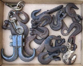 Vintage Collecting Of Cast Iron Hooks, Some Brass, Various Makers & Sizes, Largest Double 6.5' X 5.25'