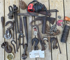 Vintage Lot Of Rust Tools, Hooks And More