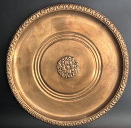 Large HEAVY Antique Repousee Embossed Copper Tray, 16.25' Diam.