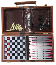 Vintage Traveling Magnetic Chess, Checker , Backgammon, In Leather Case, 10.5' X 65' X 2.25' (Closed)