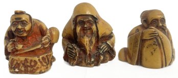 3 Pcs Vintage Carved Bone Netsuke Figurines