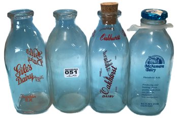 4 Quart Milk Bottles, Giles Dairy, Oakhurst Dairy, McNamara Dairy And Unmarked