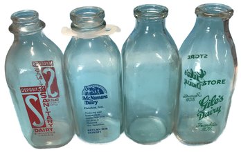 4 Quart Milk Bottles, Sanitary Dairy, McNamara Dairy, Unmarked, Giles Dairy