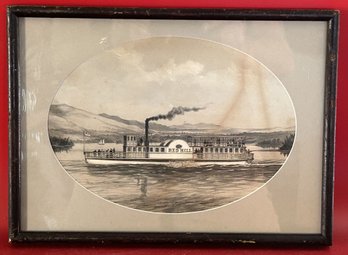 Antique Lithograph Of Red Hill Steamer Built 1853 At Lee's Landing, Moultonboro, NH, 14.5' X 10.75'H
