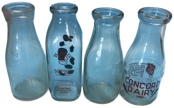 4 Pint Milk Bottles, HP Hood & Sons Boston, Concord Dairy, Harris Dairy Farm, HISCO
