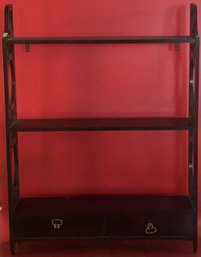 Vintage 3-Shelf Hanging Wall Unit With 2-Drawers And Fretwork Reticulated Sides, 25.25' X 6' X 34'