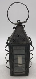 Antique Pierced Tin Hanging Lantern, 5.5' Sq. X 13.5'H