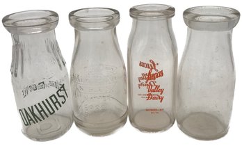 4 Half Pint Milk Bottles, Oakhurst, Noble's :ucas Valley Dairy, Unmarked