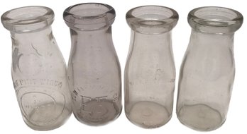 4 Half Pint Milk Bottles, HISCO, Elm Farm Milk Co., Maine Seal (Fractured), Unmarked