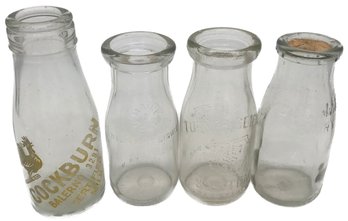4 Half Pint Milk Bottles, Cockburn, Maine Seal, Turner Centre, Bonny Brook/Buckman Dairy
