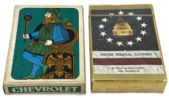 2 Packs Playing Cards, Vintage 1966 Chevrolet Fleet Pack Playing Cards In Original Box & Dover Federal Savings