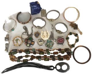 Vintage Costume Jewelry Lot, Includes Wrist Watches, Monet Necklace, Natural Mineral Necklace And Much More