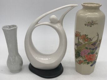 2 Vases And Modern Sculpture On Base 8' X 5' X 12'