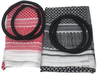 2 Tactical Desert Keffiyeh Head Neck Scarf Arab Wrap With Rope 1 Black/White, 1 Red/White, Unisex