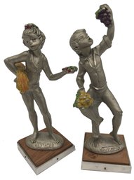 Vintage Pair Italian Cold Painted Youth Holding Fruit, 8'H, By PELTRO