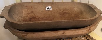 2 Antique Treenware Trenchers With Handles, Largest 18.5' X 10'