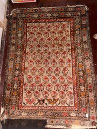 Nice Antique Oriental In Tribal Design With  Rust And Browns On Cream Field, 56' X 70'