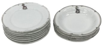 12 Pcs Matching Pattern China, 8-6' Diam. Plates & 4-6' Diam. Shallow Bowls, Monogrammed 'LS'