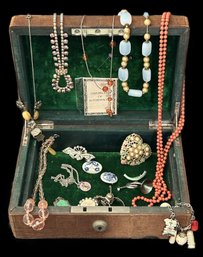 Vintage Collection Of Rhinestones, Beads, Amber, Pins & Brooches And More In Leather BRAMAN Case