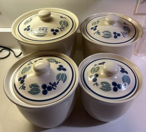 Vintage 4 Pcs Ceramic Canister Set, With With Blue & Gray Design
