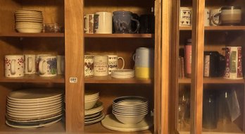 3 Door Cabinet With Plates, Bowls, Mugs, Glassware And More