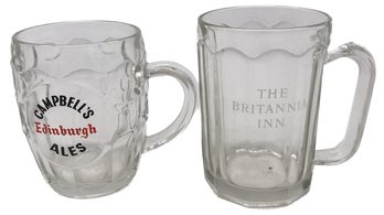 2 Pcs Vintage Glass Beer Mugs, Campbell's, Edinburgh Ales & The Britannia Inn