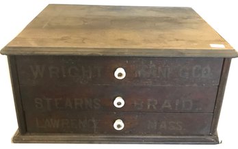 Antique 3-Drawer Spool Cabinet, Wright Mfg. Lawerence, MASS