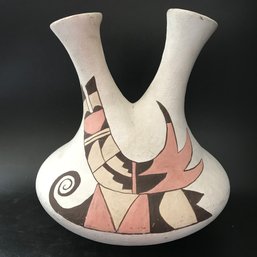 Large Vintage Native American Indian Wedding Vase Signed 'LEE', 10' Diam. X 10.25'H