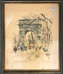 Framed Hand-Colored Watercolor Of Washington Square, NYC, By John Hoymson, 20' X 24'